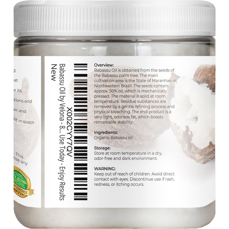 velona Babassu Oil USDA Certified Organic - 8 Fl Oz | 100% Pure and Natural Carrier Oil | Refined, Cold Pressed | Face, Hair, Body & Skin Care and Cooking | Use Today - Enjoy Resultsâ€¦ - Image 3